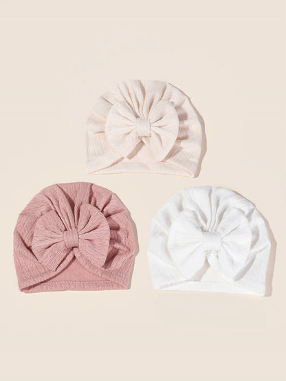 Set van 3 Baby Meisjes Turban Mutsjes – Met Grote Strik | 0–12 mnd