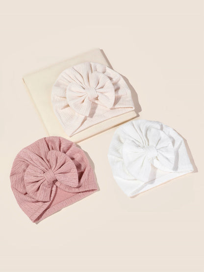 Set van 3 Baby Meisjes Turban Mutsjes – Met Grote Strik | 0–12 mnd