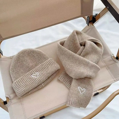 Kinder Sjaal & Muts Set – 2-delig, Gebreid met Hartjes, Unisex | Herfst & Winter