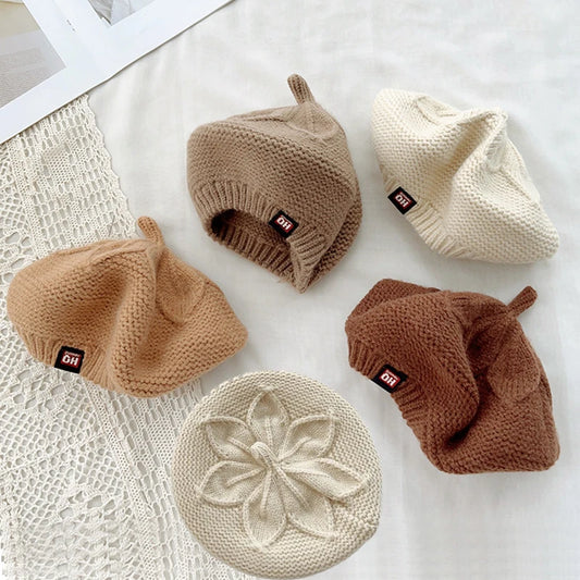 Baby & Kinder Baret – Gebreid, Effen Kleur | Vintage Franse Stijl, Winter