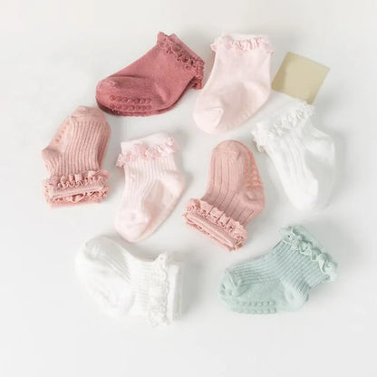4 Paar Antislip Babysokken – Zachte Katoenen Sokjes in Effen Kleuren