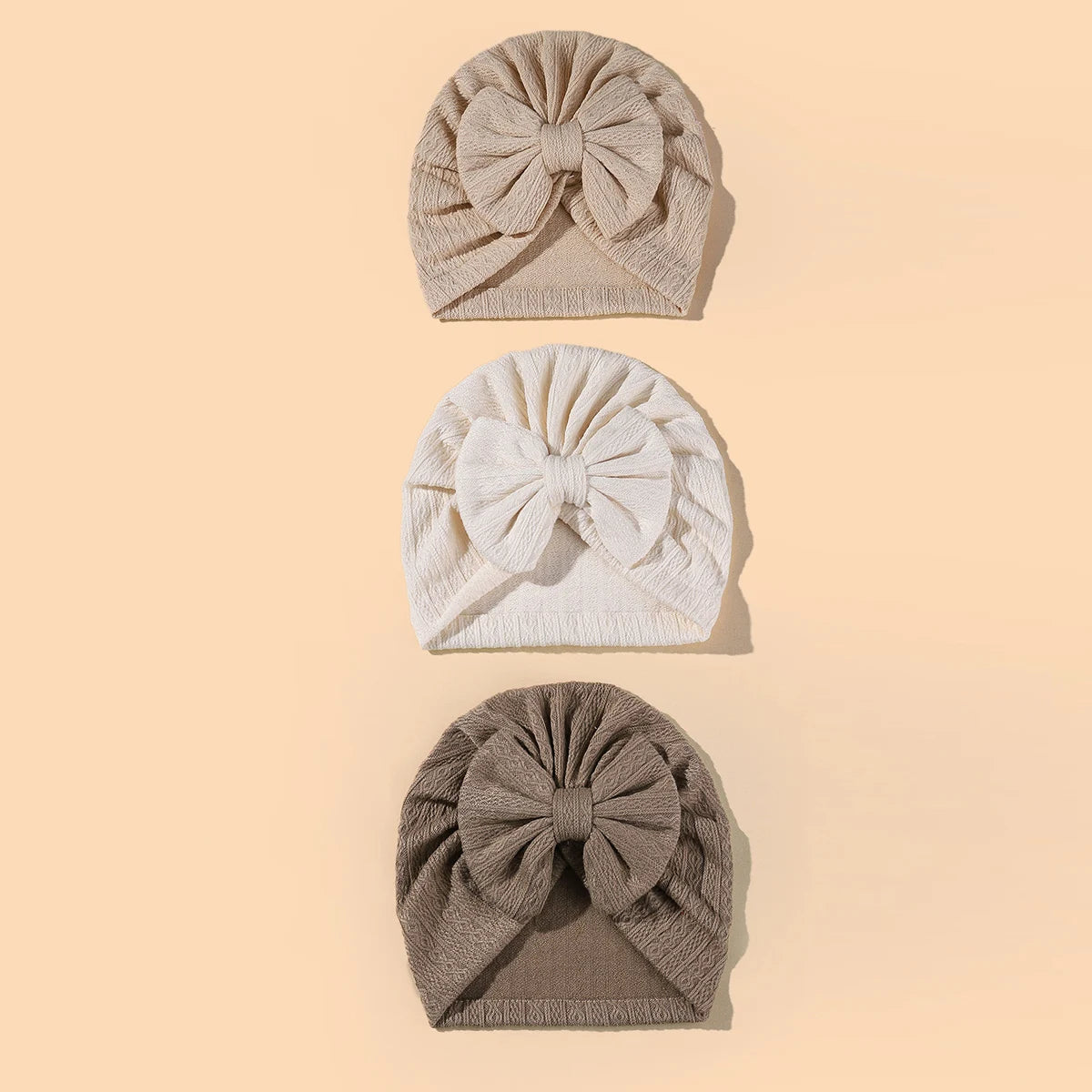 Set van 3 Baby Meisjes Turban Mutsjes – Met Grote Strik | 0–12 mnd