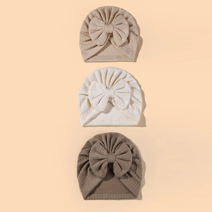 Set van 3 Baby Meisjes Turban Mutsjes – Met Grote Strik | 0–12 mnd