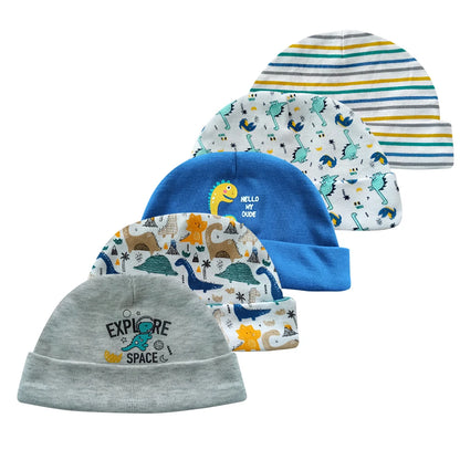 Kiddiezoom® Set van 5 Baby Mutsjes – 100% Katoen | 0–6 mnd Unisex