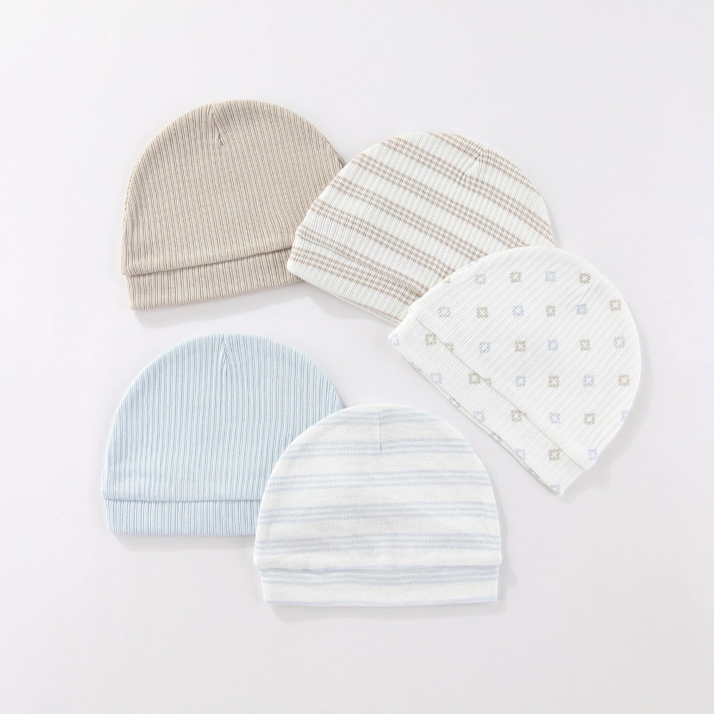 Kiddiezoom® Set van 5 Baby Mutsjes – 100% Katoen | 0–6 mnd Unisex