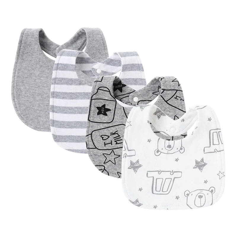 Set van 4 Baby Slabbetjes – Cartoon Design, Katoen | Slab & Spuugdoek