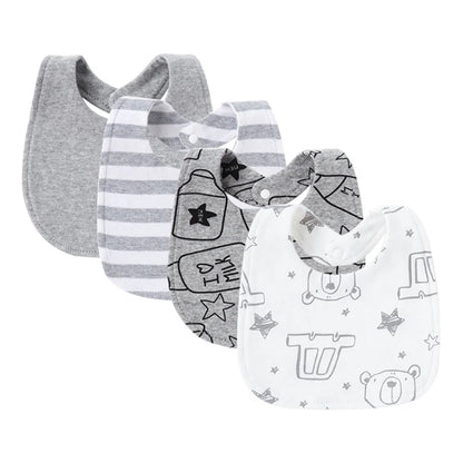 Set van 4 Baby Slabbetjes – Cartoon Design, Katoen | Slab & Spuugdoek