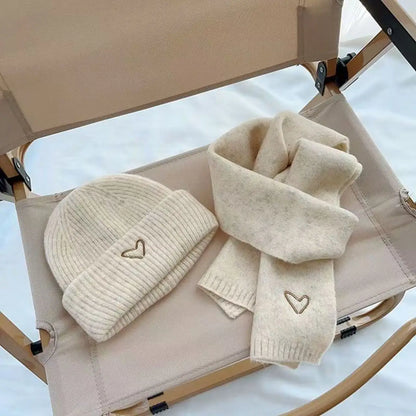 Kinder Sjaal & Muts Set – 2-delig, Gebreid met Hartjes, Unisex | Herfst & Winter