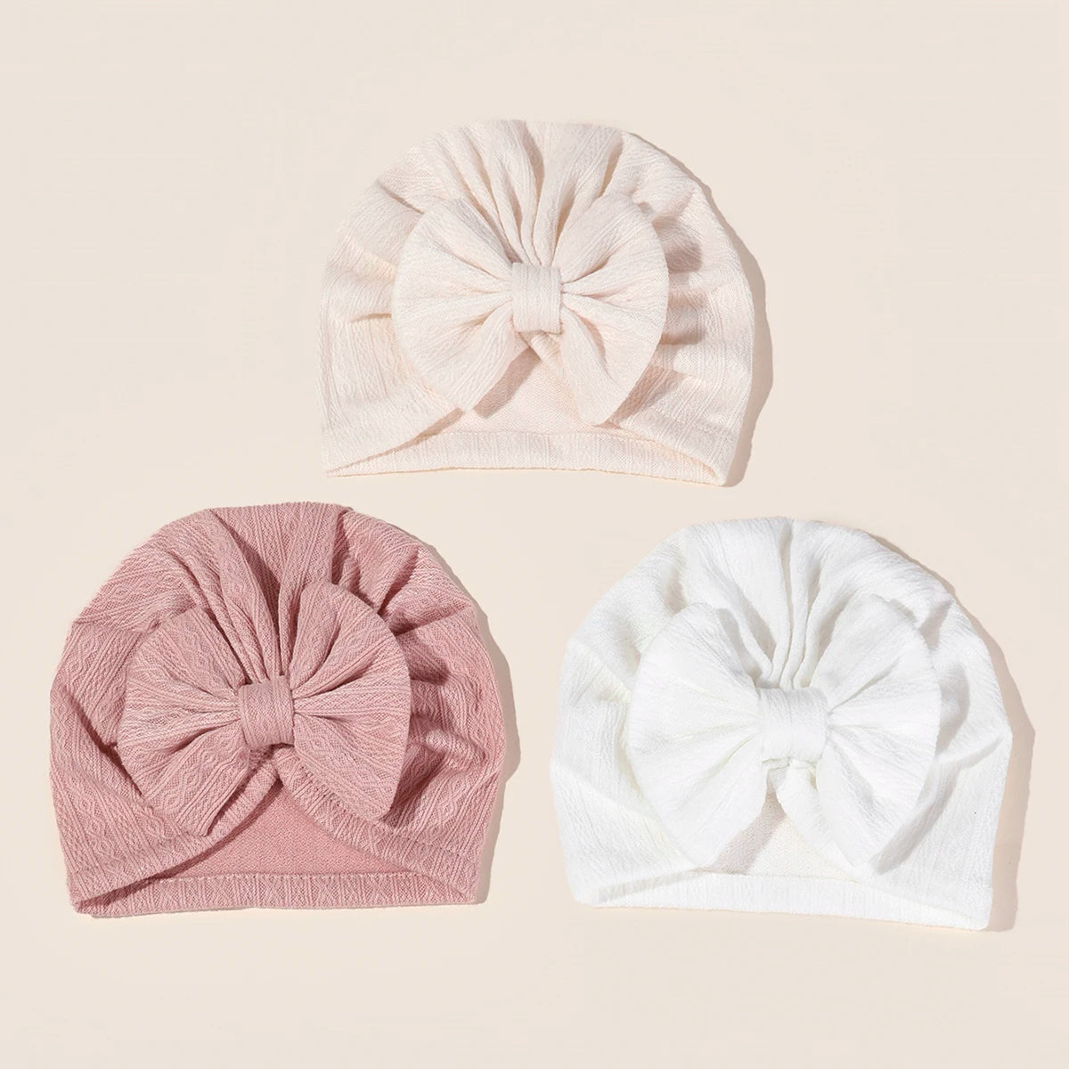 Set van 3 Baby Meisjes Turban Mutsjes – Met Grote Strik | 0–12 mnd