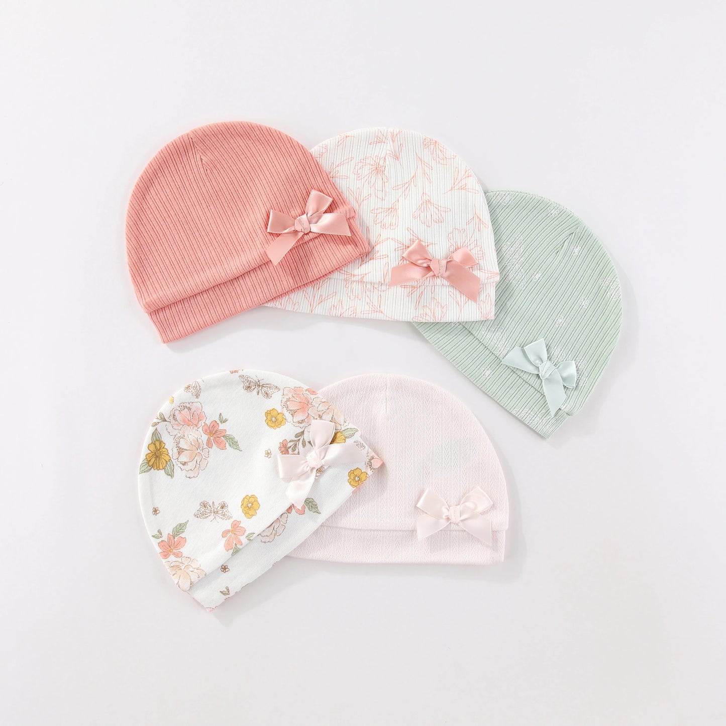 Kiddiezoom® Set van 5 Baby Mutsjes – 100% Katoen | 0–6 mnd Unisex