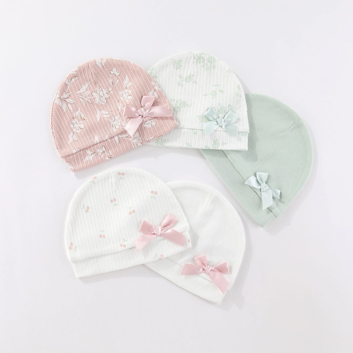 Kiddiezoom® Set van 5 Baby Mutsjes – 100% Katoen | 0–6 mnd Unisex