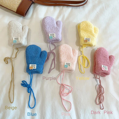 Warme Babywantjes met Touwtje , Winterhandschoenen met Pluche Voering