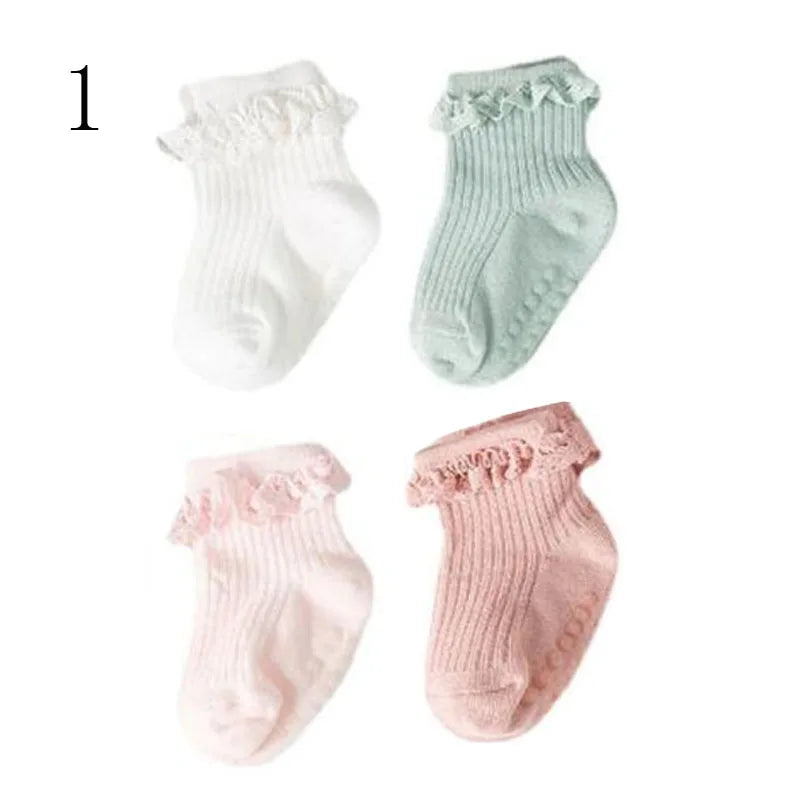 Set van 4 Paar Baby- & Kinder Sokken – Antislip, Katoen, Effen Kleuren | Herfst & Winter