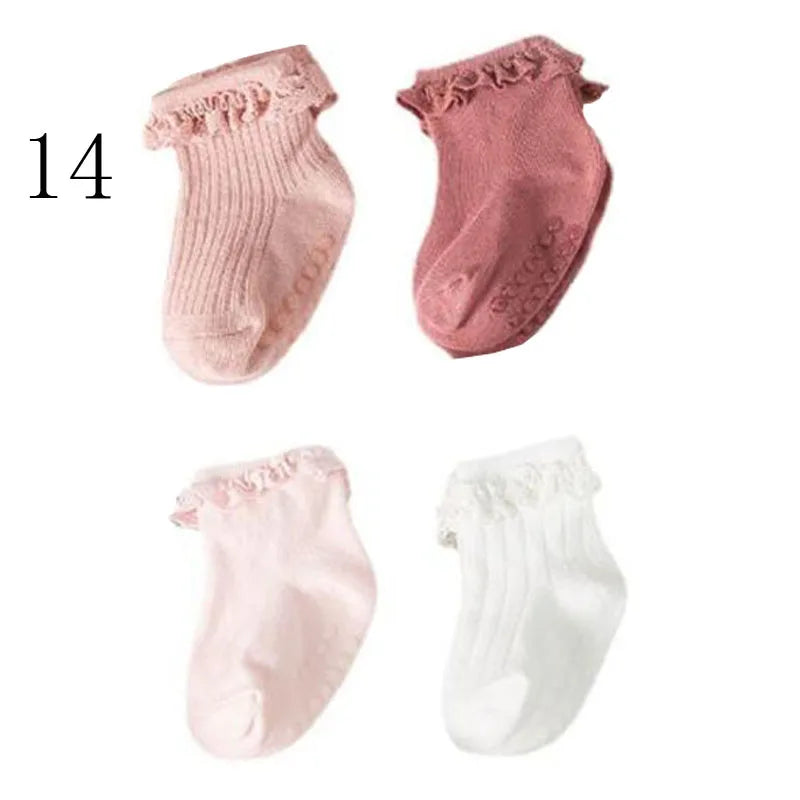4 Paar Antislip Babysokken – Zachte Katoenen Sokjes in Effen Kleuren