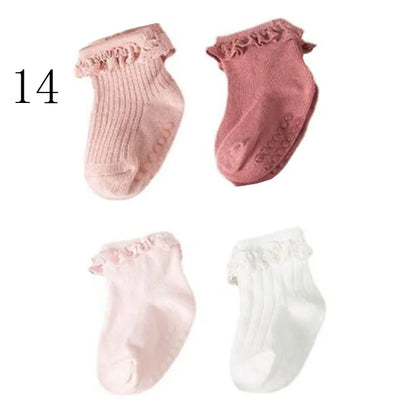 4 Paar Antislip Babysokken – Zachte Katoenen Sokjes in Effen Kleuren