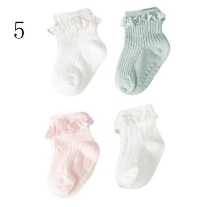 4 Paar Antislip Babysokken – Zachte Katoenen Sokjes in Effen Kleuren