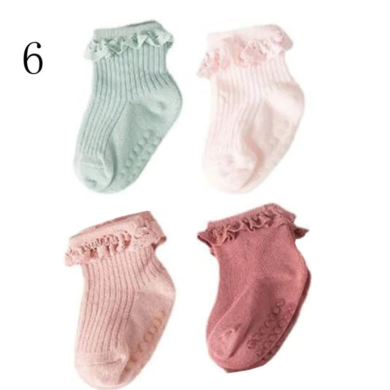 4 Paar Antislip Babysokken – Zachte Katoenen Sokjes in Effen Kleuren