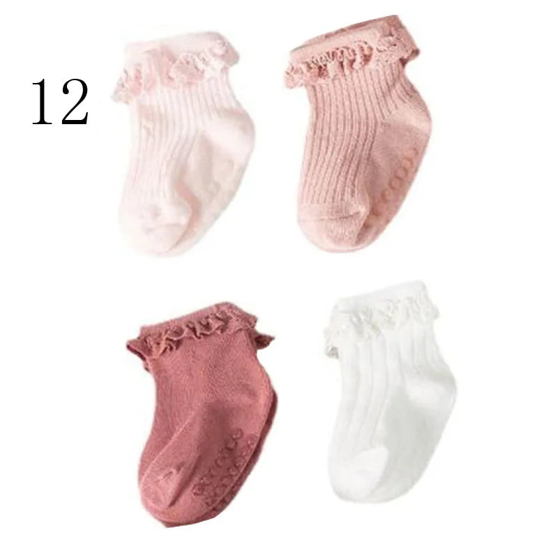 4 Paar Antislip Babysokken – Zachte Katoenen Sokjes in Effen Kleuren