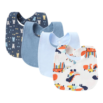 Set van 4 Baby Slabbetjes – Cartoon Design, Katoen | Slab & Spuugdoek