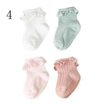 4 Paar Antislip Babysokken – Zachte Katoenen Sokjes in Effen Kleuren