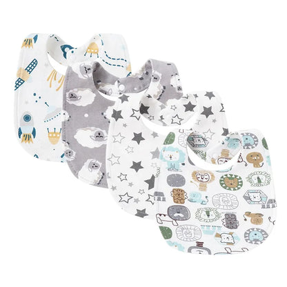 Set van 4 Baby Slabbetjes – Cartoon Design, Katoen | Slab & Spuugdoek