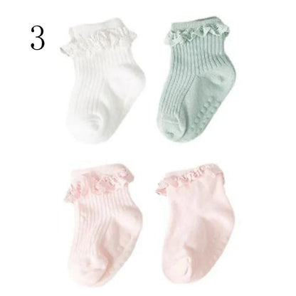 Set van 4 Paar Baby- & Kinder Sokken – Antislip, Katoen, Effen Kleuren | Herfst & Winter