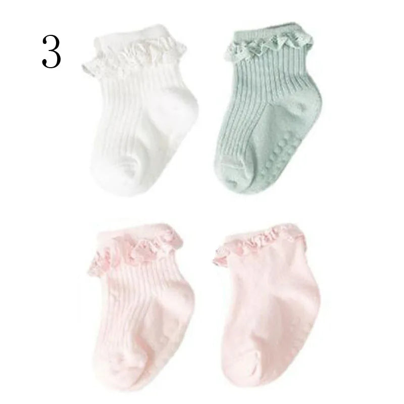 4 Paar Antislip Babysokken – Zachte Katoenen Sokjes in Effen Kleuren