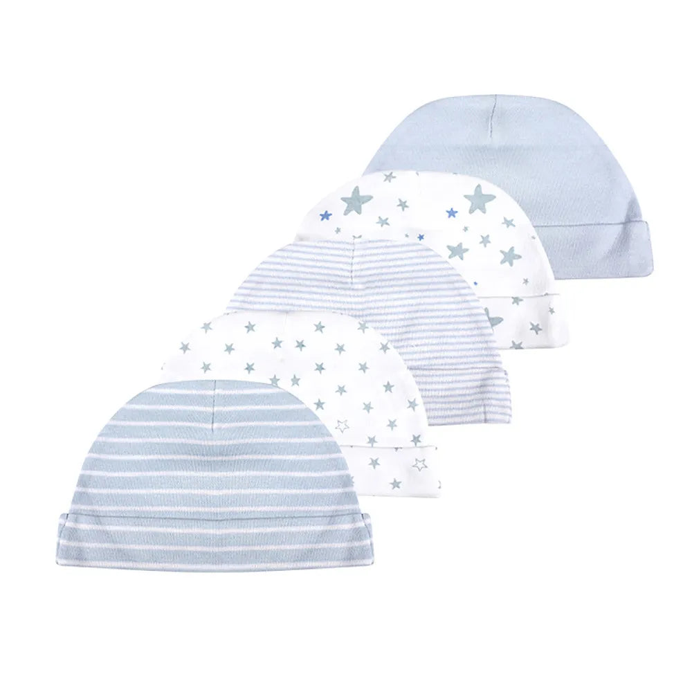 Kiddiezoom® Set van 5 Baby Mutsjes – 100% Katoen | 0–6 mnd Unisex