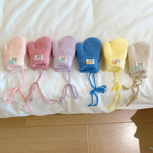 Warme Babywantjes met Touwtje , Winterhandschoenen met Pluche Voering