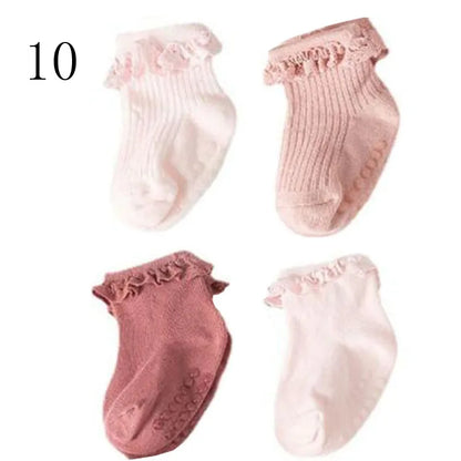 Set van 4 Paar Baby- & Kinder Sokken – Antislip, Katoen, Effen Kleuren | Herfst & Winter