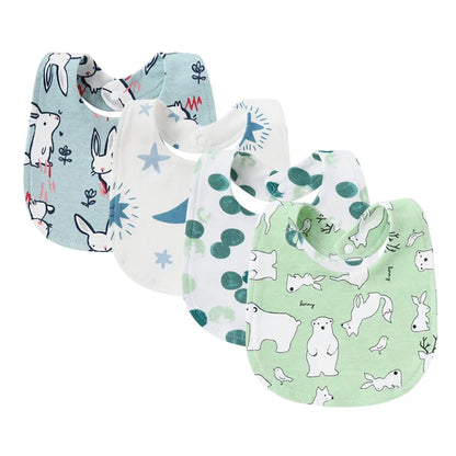 Set van 4 Baby Slabbetjes – Cartoon Design, Katoen | Slab & Spuugdoek