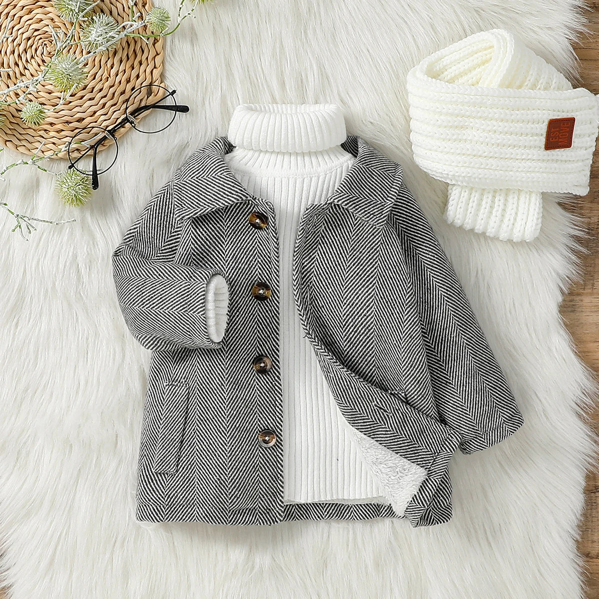 aby Jas – Pluche Warm, Nette Stijl met Knopen | Herfst/Winter, 1–3 jaar