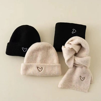 Kinder Sjaal & Muts Set – 2-delig, Gebreid met Hartjes, Unisex | Herfst & Winter