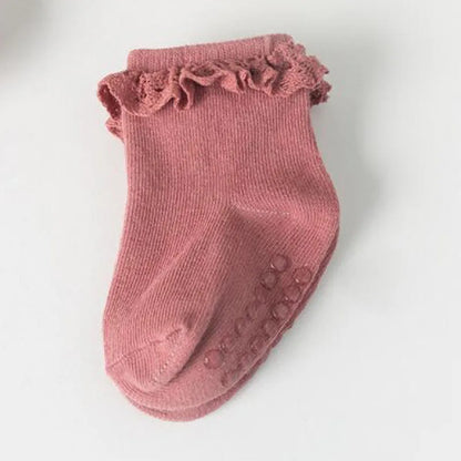 4 Paar Antislip Babysokken – Zachte Katoenen Sokjes in Effen Kleuren