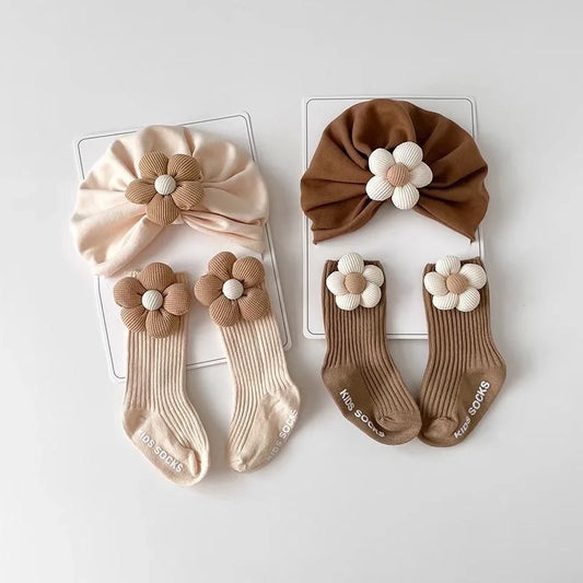 Baby Muts & Sokken Set – 2-delig, Met Bloem, Anti-Slip | Newborn & Peuter Meisjes