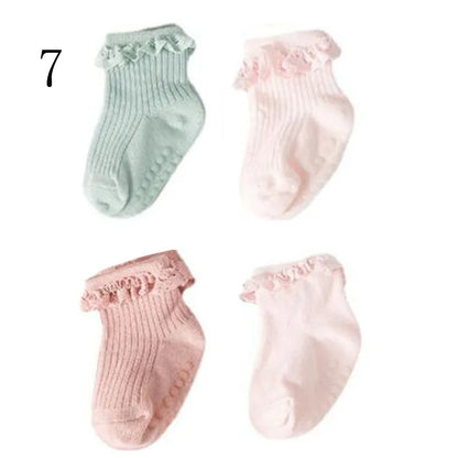 Set van 4 Paar Baby- & Kinder Sokken – Antislip, Katoen, Effen Kleuren | Herfst & Winter