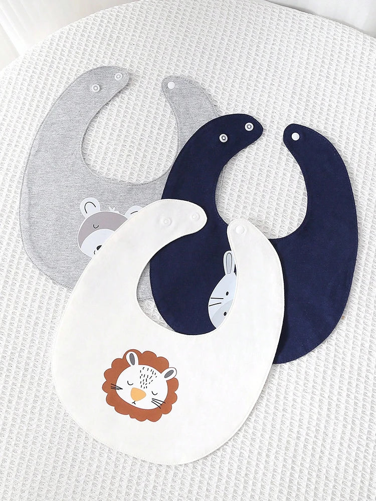 Set van 3 Baby Slabbetjes – Cartoon Design | Voedingsslab & Kwijldoekje