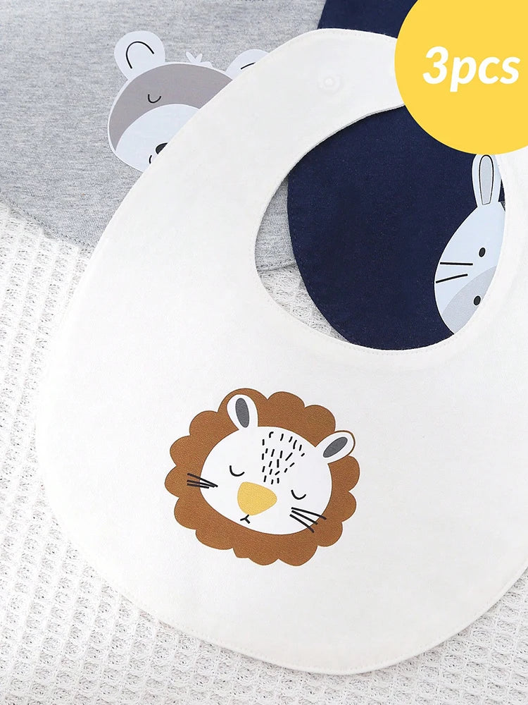 Set van 3 Baby Slabbetjes – Cartoon Design | Voedingsslab & Kwijldoekje