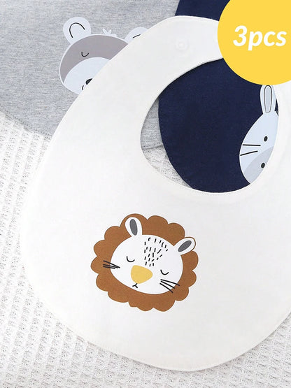 Set van 3 Baby Slabbetjes – Cartoon Design | Voedingsslab & Kwijldoekje