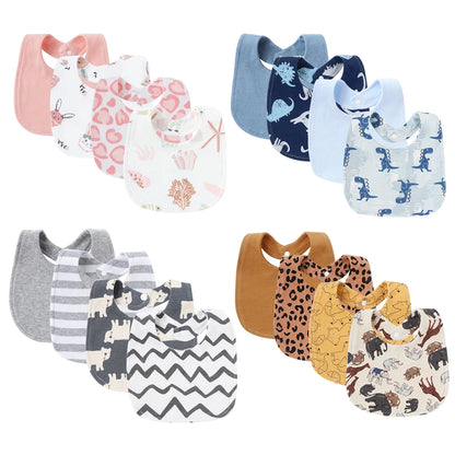 Set van 4 Baby Slabbetjes – Cartoon Design, Katoen | Slab & Spuugdoek