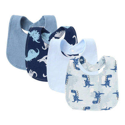 Set van 4 Baby Slabbetjes – Cartoon Design, Katoen | Slab & Spuugdoek
