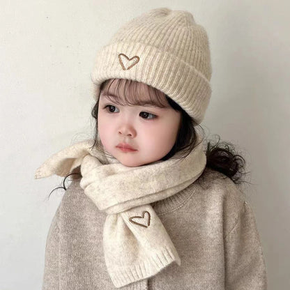 Kinder Sjaal & Muts Set – 2-delig, Gebreid met Hartjes, Unisex | Herfst & Winter
