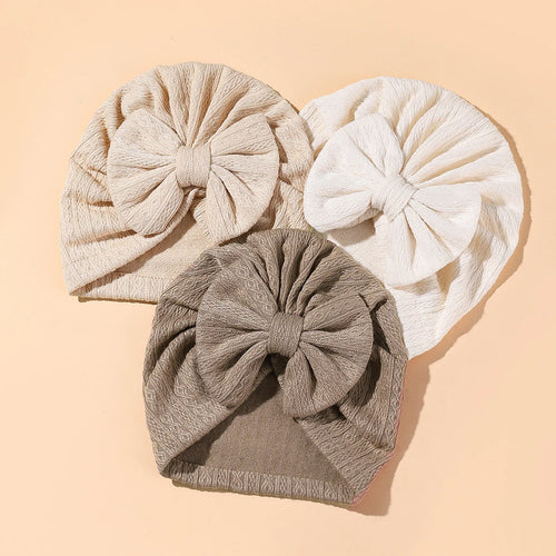 Set van 3 Baby Meisjes Turban Mutsjes – Met Grote Strik | 0–12 mnd