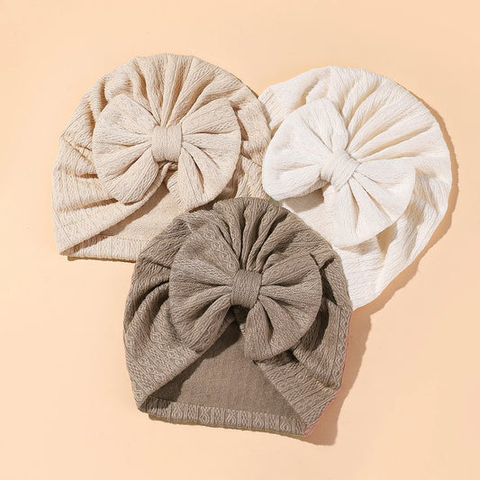 Set van 3 Baby Meisjes Turban Mutsjes – Met Grote Strik | 0–12 mnd