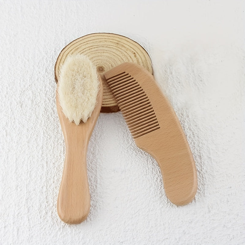 2-delige Baby Haarborstel & Kam Set – Zachte Babyborstel met Houten Handvat.