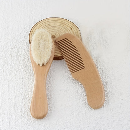 2-delige Baby Haarborstel & Kam Set – Zachte Babyborstel met Houten Handvat.
