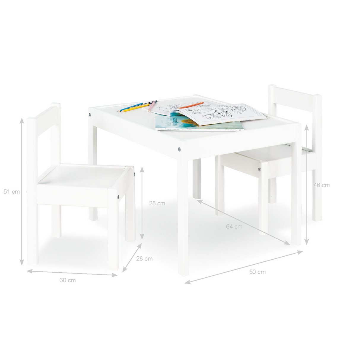 Kindertafel en Stoelen Set “Sina” – 3-delig, Massief Dennenhout, Wit Gelakt | Pinolino®