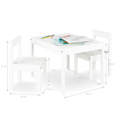 Kindertafel en Stoelen Set “Sina” – 3-delig, Massief Dennenhout, Wit Gelakt | Pinolino®