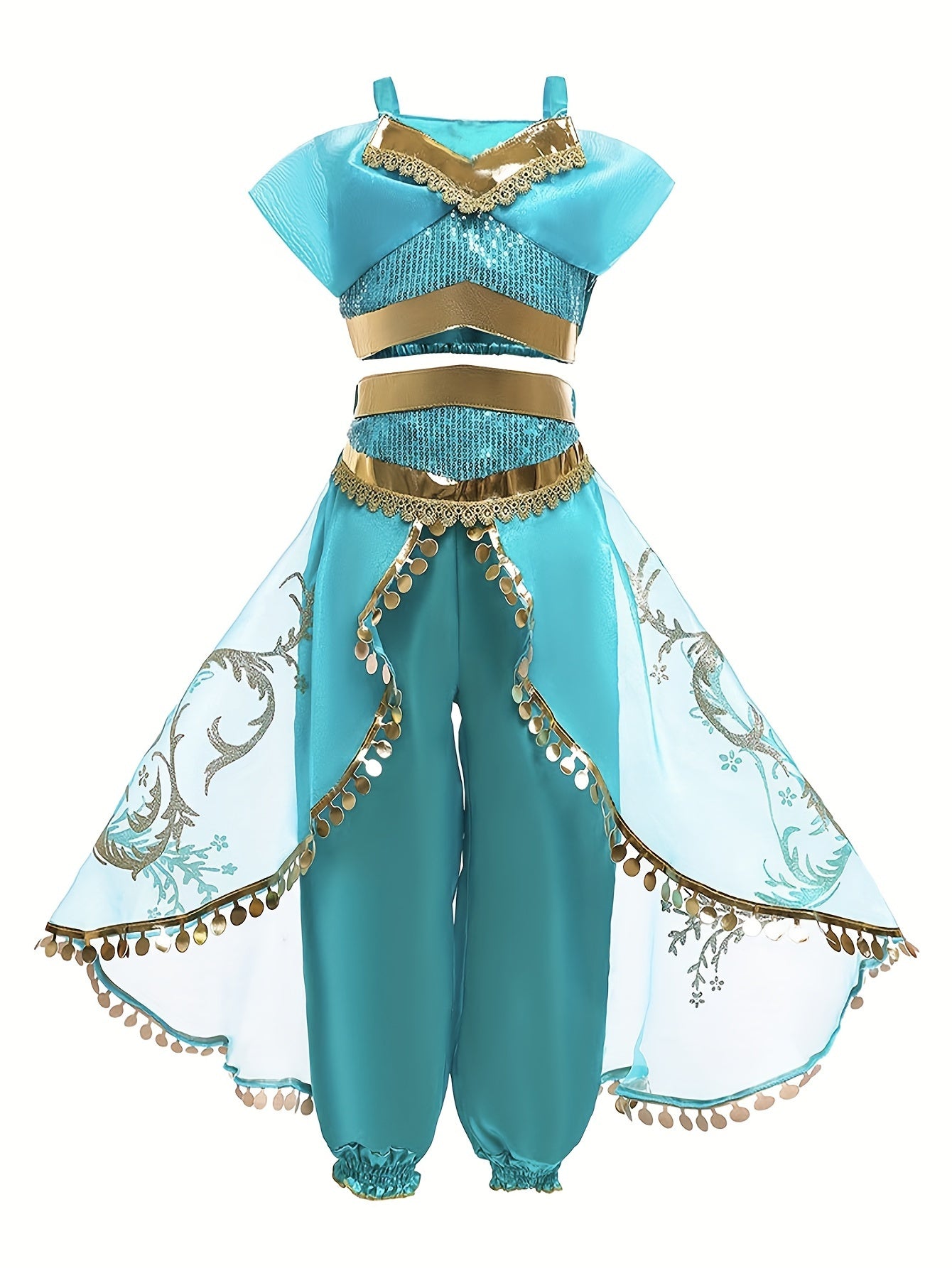 Meisjes Halloween Buikdans Prinsessenjurk – Korte Mouw met Bloemenpatroon & Pailletten