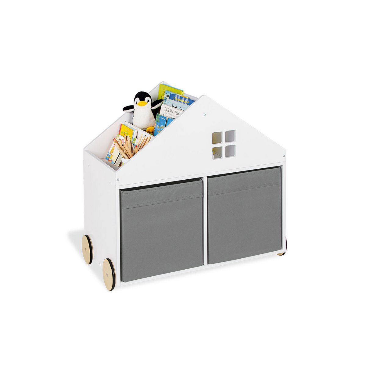 Boekenkast op Wieltjes “Hus” – MDF Wit Gelakt | Pinolino®